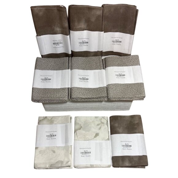 Set of 9 Fat Quarters 100% Cotton Assorted Prints & Solids Neutral Tones - Picture 1 of 6